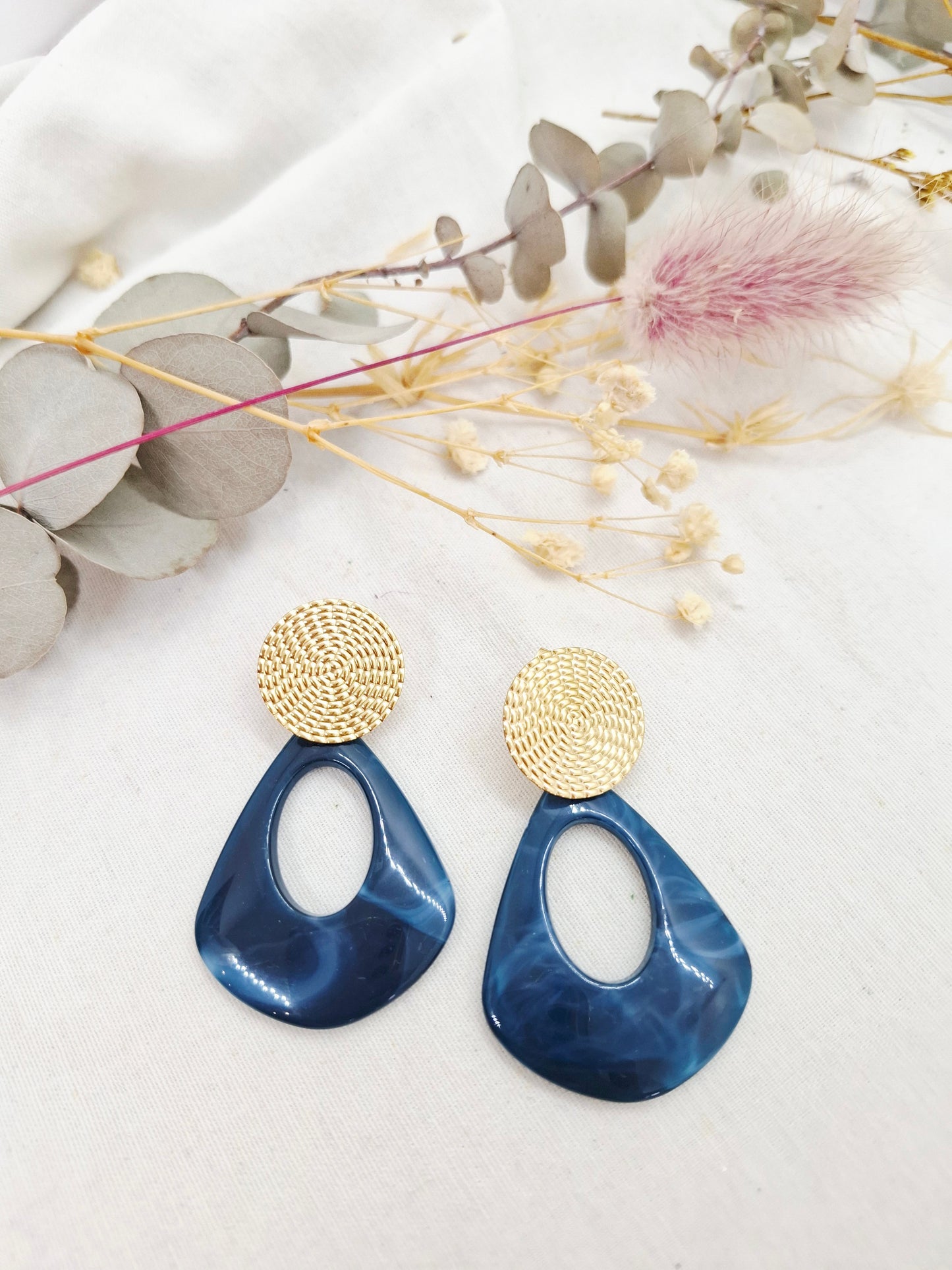 Boucles d'oreilles Coline bleues canard