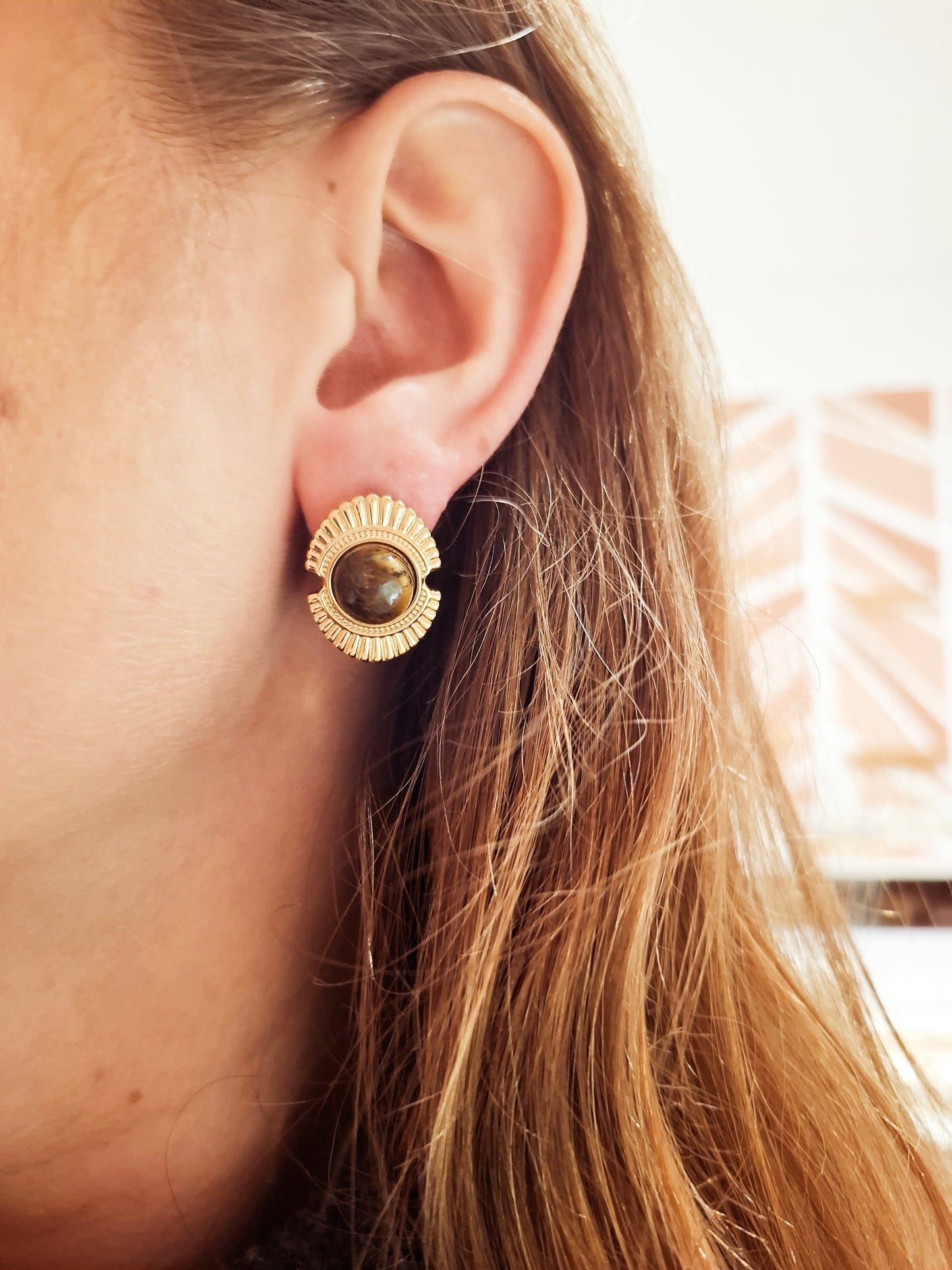 Boucles d'oreilles Myrtille œil de tigre