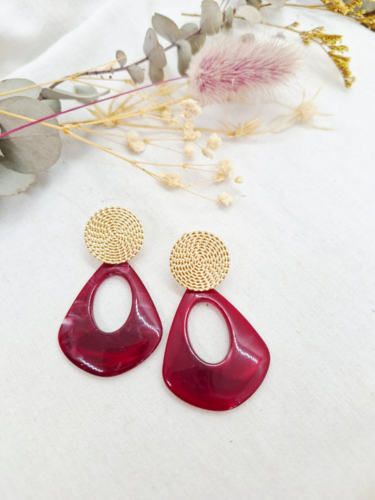 Boucles d'oreilles Coline rouge bordeaux