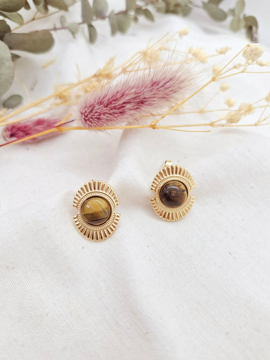 Boucles d'oreilles Myrtille œil de tigre